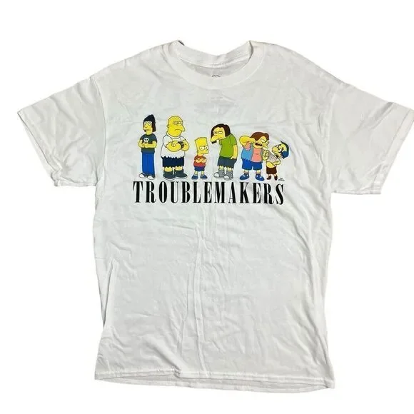 The Simpsons T-Shirt Adult M White Trouble Makers Bart Millhouse‎ Nelson Bully - Picture 7 of 7